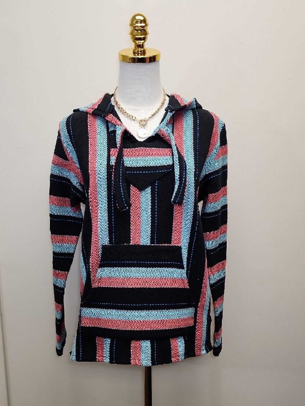 Senor Lopez Baja Hoodie Mexican Blanket Striped Pullover Size Medium - Picture 1 of 10